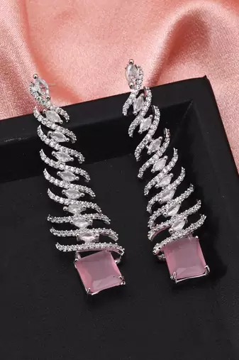 Pink color american diamond earrings