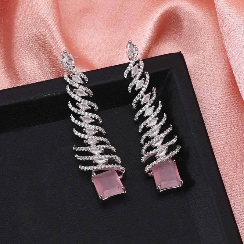 Pink color american diamond earrings