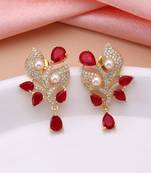 Red color american diamond earrings