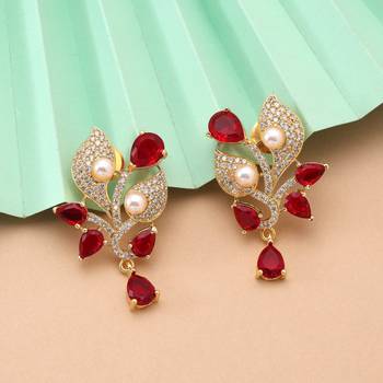 Red color american diamond earrings 2