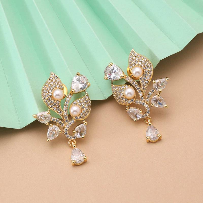 White color american diamond earrings