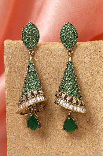 Green color american diamond earrings