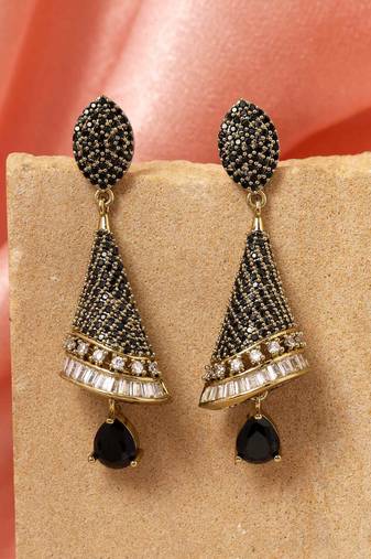 Black color american diamond earrings