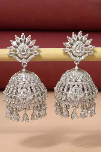 Silver color american diamond earrings