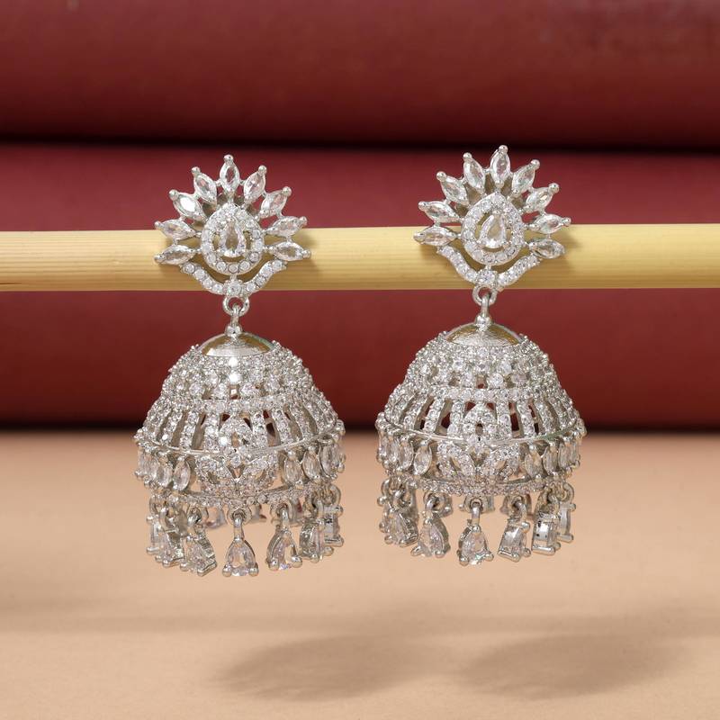 Silver color american diamond earrings