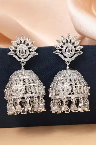 Silver color american diamond earrings
