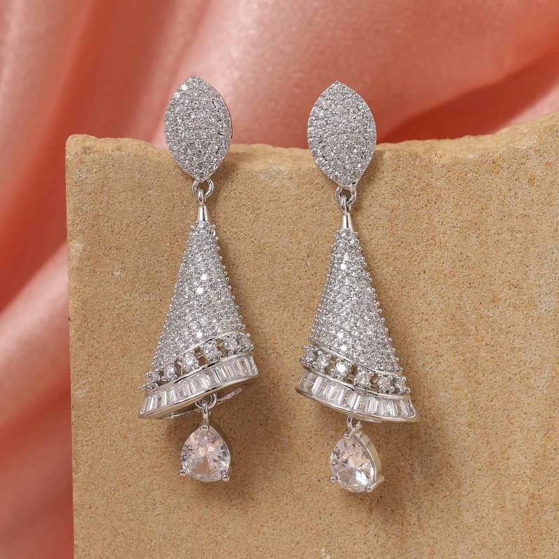 Silver color american diamond earrings