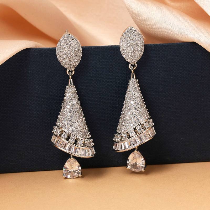 Silver color american diamond earrings