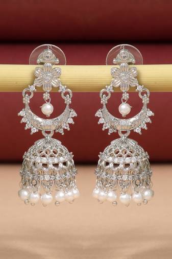 Silver color american diamond earrings
