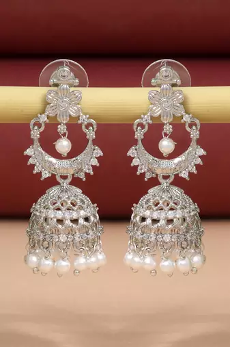 Silver color american diamond earrings