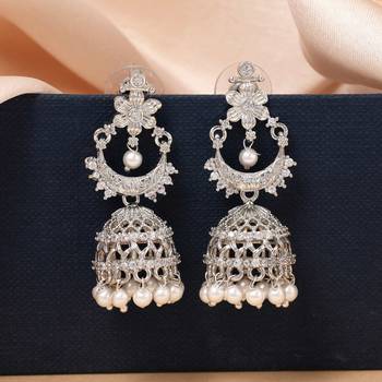 Silver color american diamond earrings 2