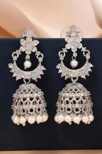 Silver color american diamond earrings