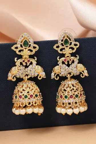 Maroon & green color american diamond earrings
