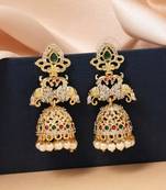 Maroon & green color american diamond earrings