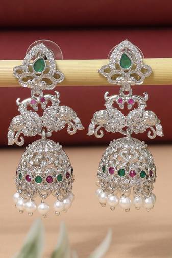 Rani & green color american diamond earrings