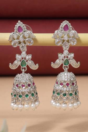 Rani & green color american diamond earrings
