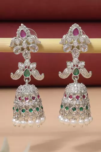 Rani & green color american diamond earrings