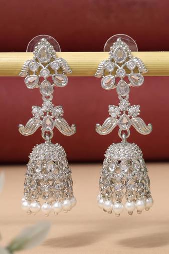 Silver color american diamond earrings