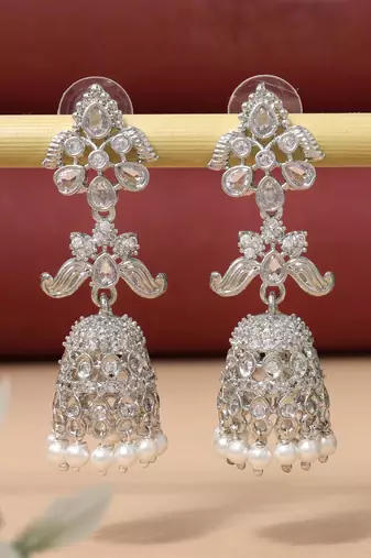 Silver color american diamond earrings