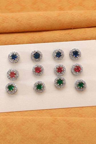 Multi color 6 pairs american diamond stud earrings combo