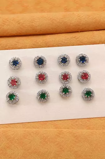 Multi color 6 pairs american diamond stud earrings combo