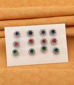 Multi color 6 pairs american diamond stud earrings combo