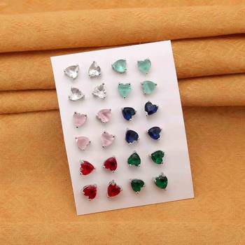 Multi color 12 pairs american diamond stud earrings combo 1