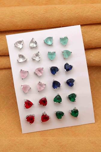 Multi color 12 pairs american diamond stud earrings combo