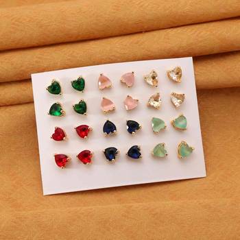 Multi color 12 pairs american diamond stud earrings combo 1