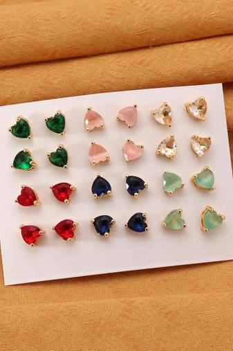 Multi color 12 pairs american diamond stud earrings combo