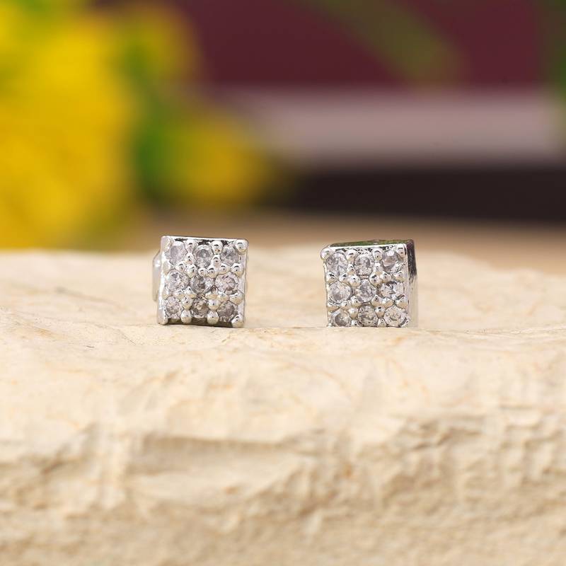 Silver color 12 pairs american diamond stud earrings combo