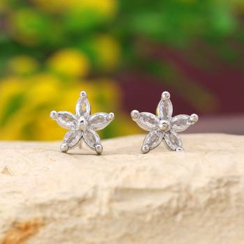 Silver color 12 pairs american diamond stud earrings combo 2