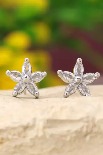 Silver color 12 pairs american diamond stud earrings combo