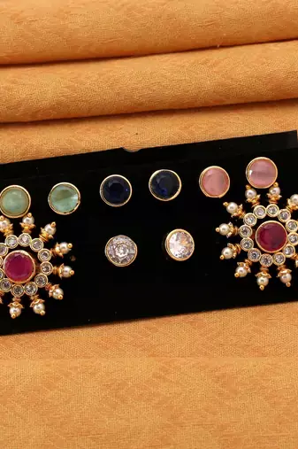 Multi color 5 in 1 color changeable american diamond stud earrings combo