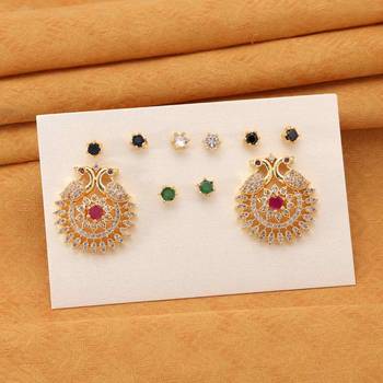 Multi color 5 in 1 color changeable american diamond stud earrings combo 1