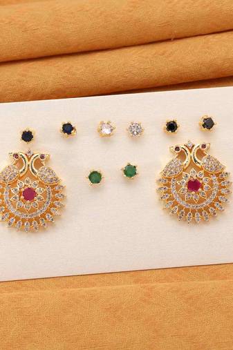 Multi color 5 in 1 color changeable american diamond stud earrings combo