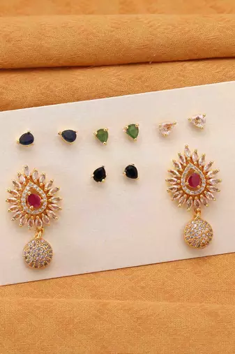 Multi color 5 in 1 color changeable american diamond stud earrings combo