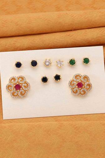 Multi color 5 in 1 color changeable american diamond stud earrings combo