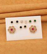 Multi color 5 in 1 color changeable american diamond stud earrings combo