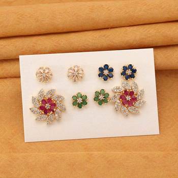 Multi color 5 in 1 color changeable american diamond stud earrings combo 1