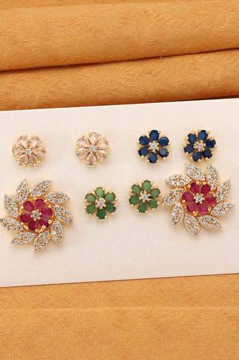 Multi color 5 in 1 color changeable american diamond stud earrings combo