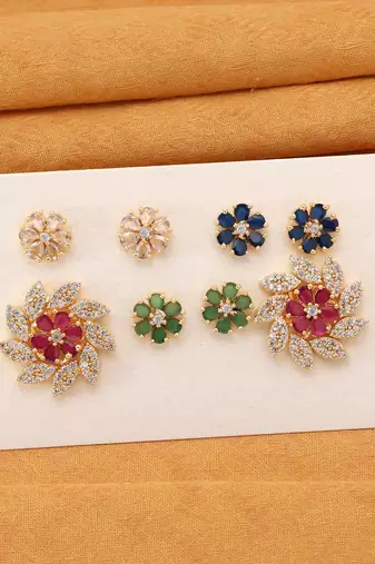 Multi color 5 in 1 color changeable american diamond stud earrings combo