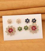 Multi color 5 in 1 color changeable american diamond stud earrings combo