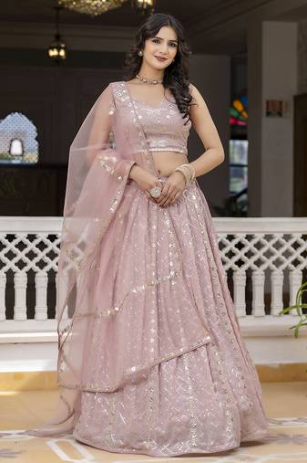 Pink Georgette Sequin Embroidery Work Lehenga Choli with Dupatta For Women