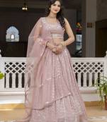 Pink Georgette Sequin Embroidery Work Lehenga Choli with Dupatta For Women