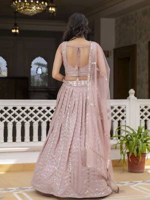 Pink Georgette Sequin Embroidery Work Lehenga Choli with Dupatta For Women 2
