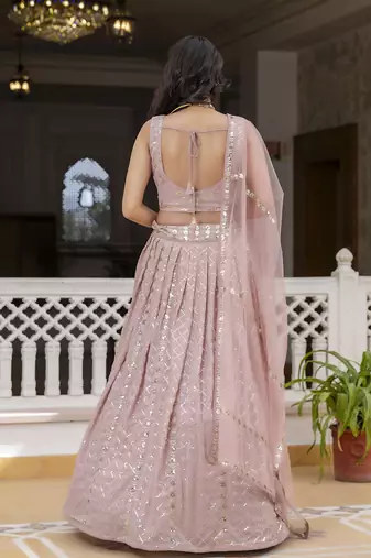 Pink Georgette Sequin Embroidery Work Lehenga Choli with Dupatta For Women