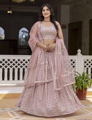 Pink Georgette Sequin Embroidery Work Lehenga Choli with Dupatta For Women 3