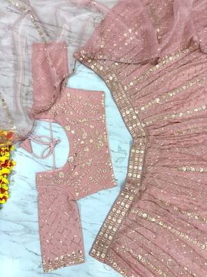 Pink Georgette Sequin Embroidery Work Lehenga Choli with Dupatta For Women 4