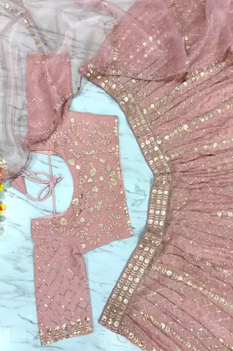 Pink Georgette Sequin Embroidery Work Lehenga Choli with Dupatta For Women